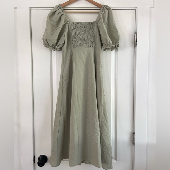 Crescent Boutique Tie Front Midi Dress Sage Green - S - Picture 3 of 3